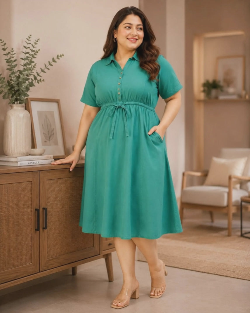 Plus Size Green Cotton Dress
