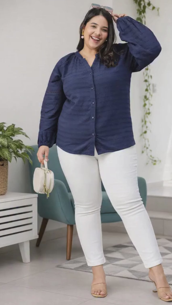 Plus Size Blue Cotton Top