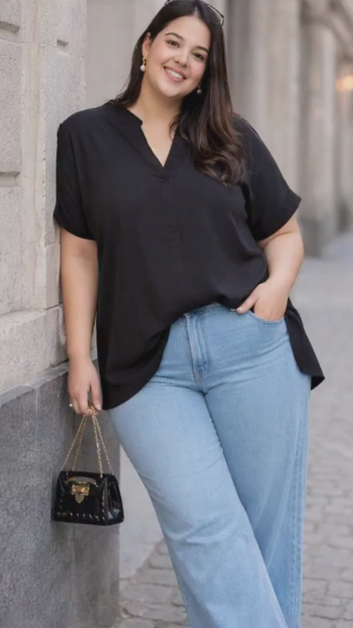 Plus Size Solid Black Top