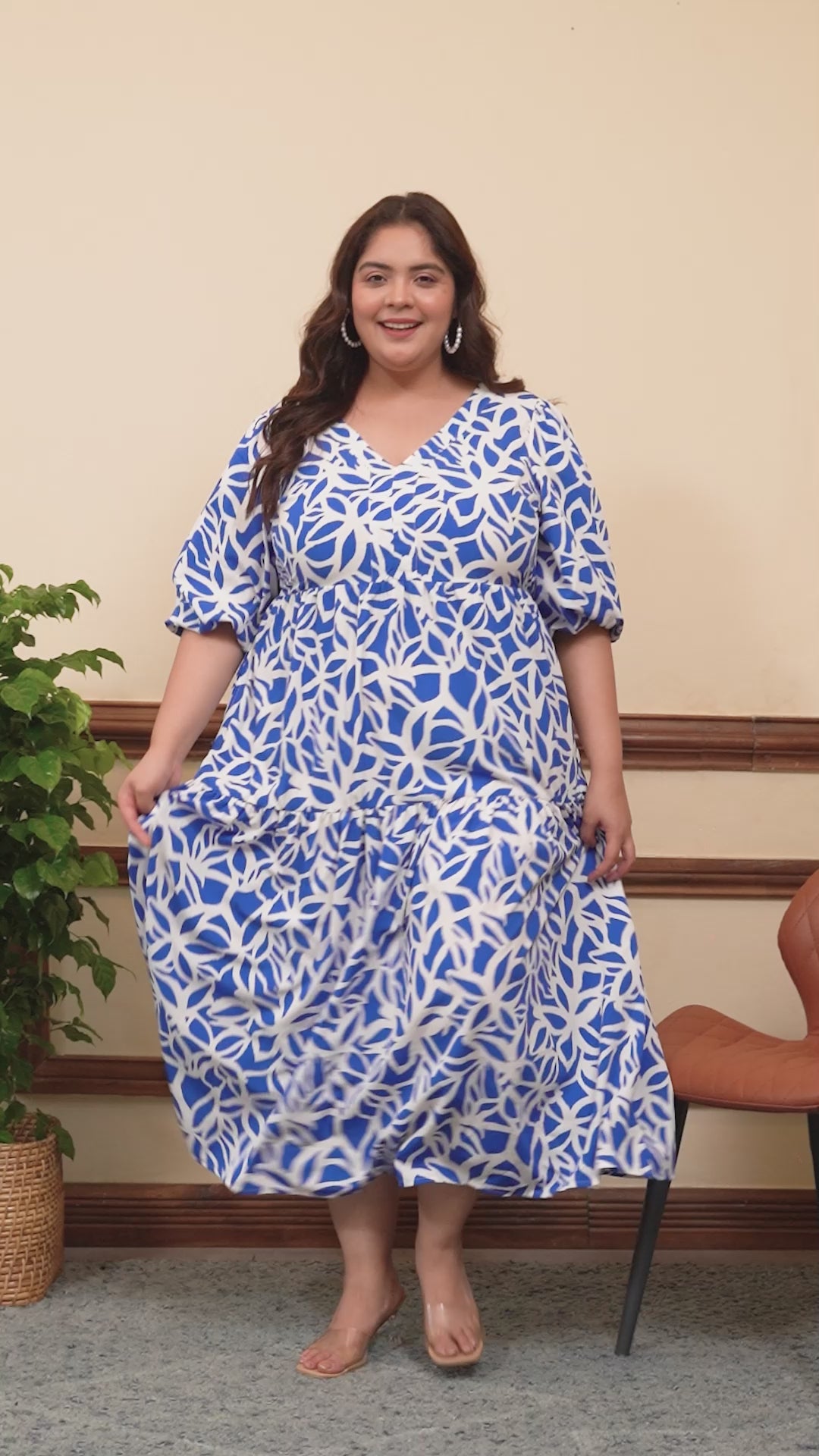Blue Floral Print Plus Size Women Long Maxi Dress