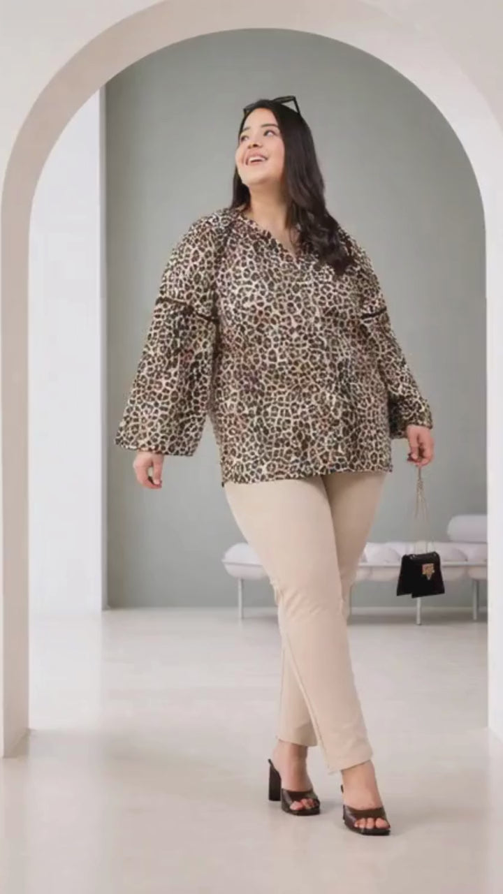 Plus Size Brown Animal Print Top