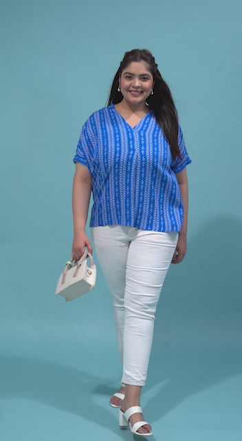 Plus Size Blue Printed Viscose Top