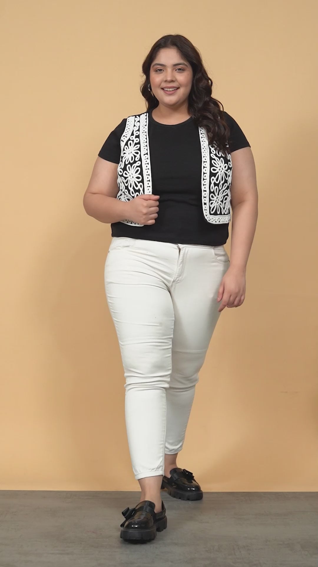 Plus Size Black Cotton Shrug