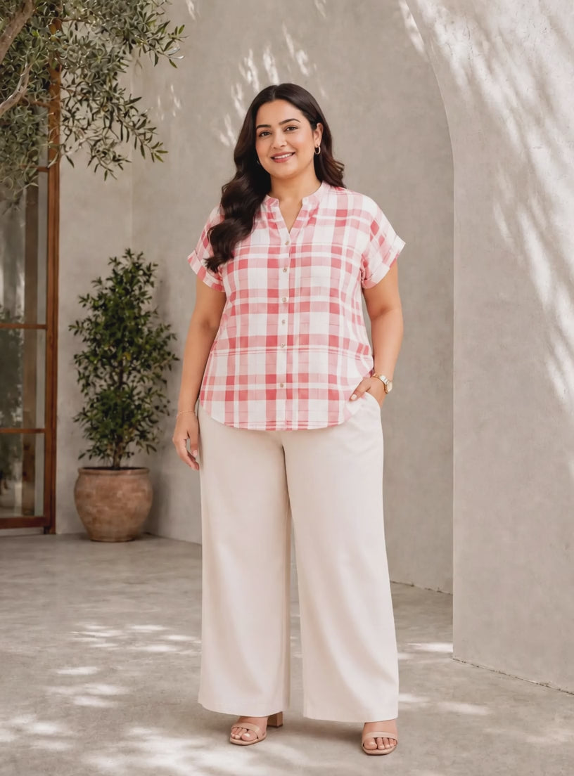 Women Plus Size Check Print Top