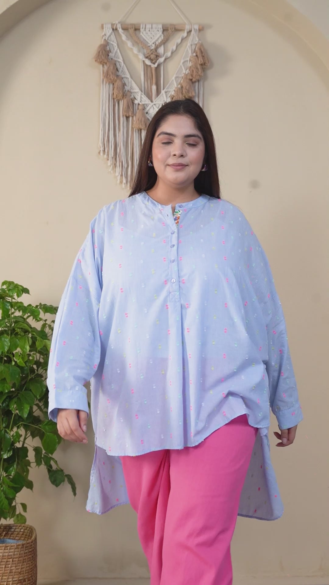 Plus Size Light Blue Cotton Tunic