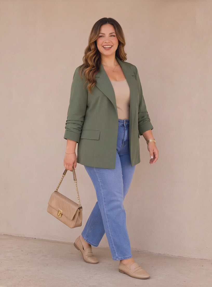 Women Plus Size Khaki Blazer