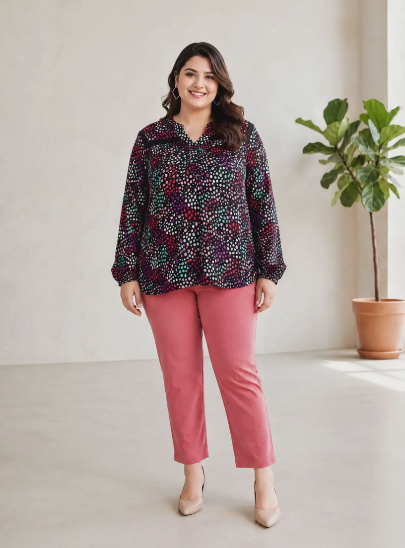 Plus Size Black Floral Printed Top