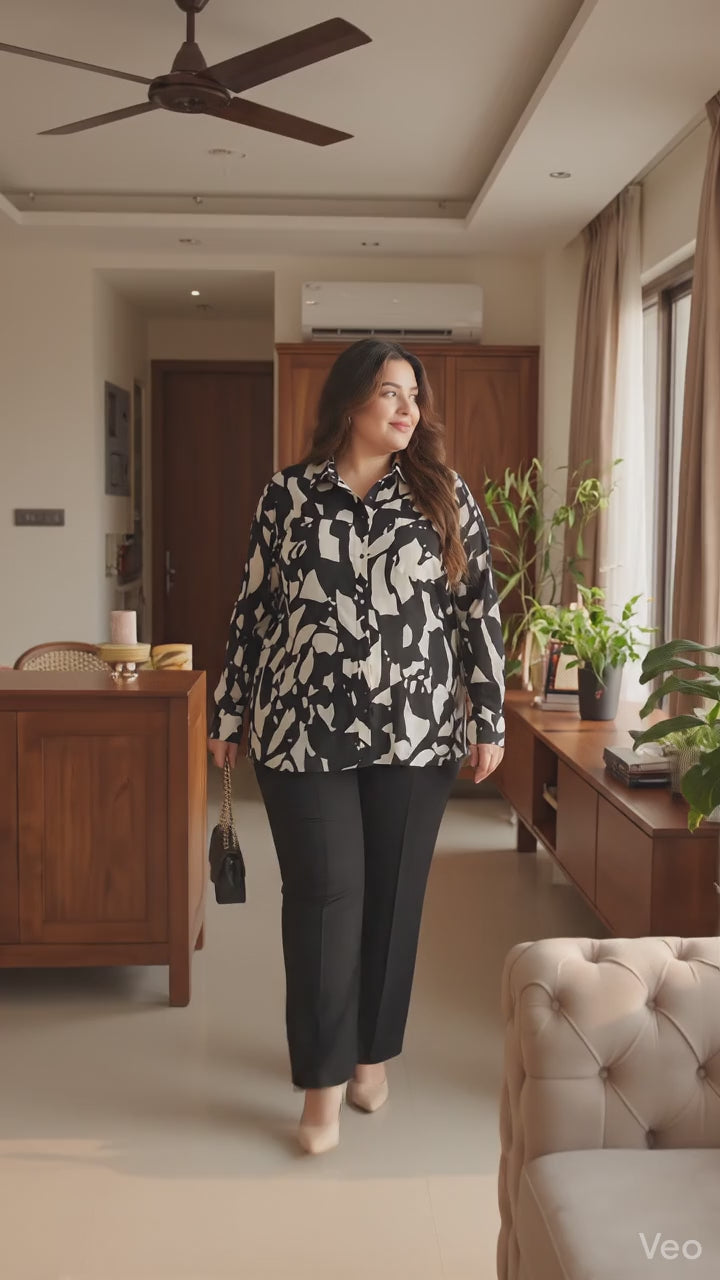 Plus Size Black Printed Shirt