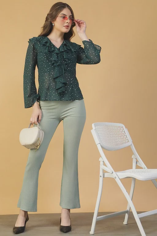Women Green Foil Print Top