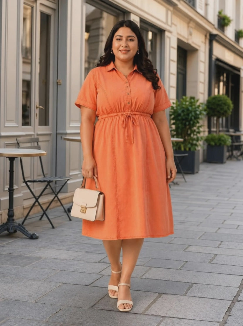 Plus Size Orange Cotton Dress