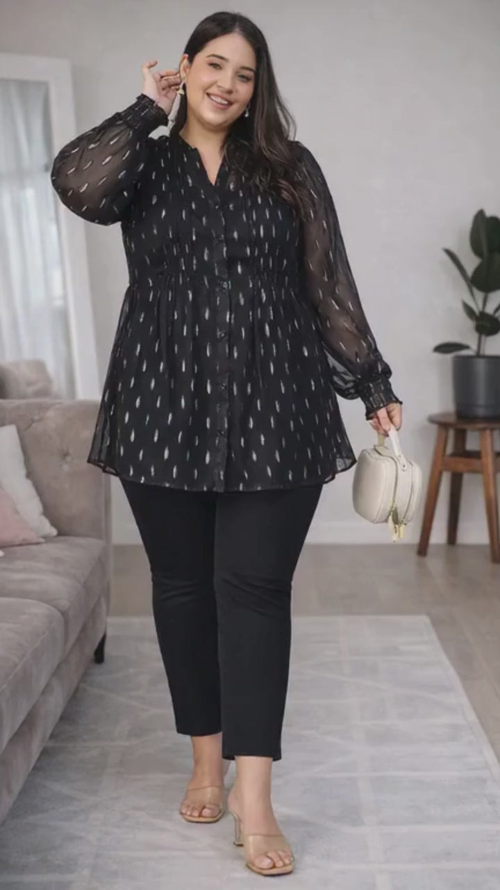 Plus Size Black Foil Print Top