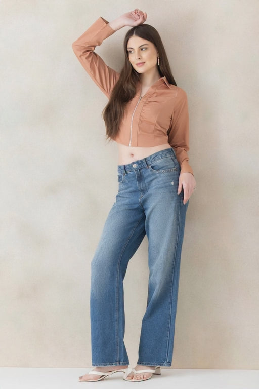 Women Light Brown Cotton Crop Top