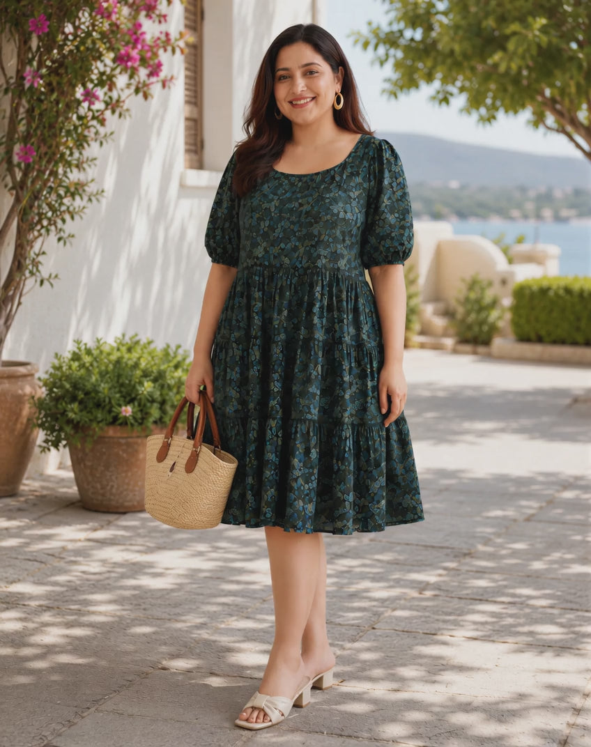 Plus Size Green Floral Print Dress