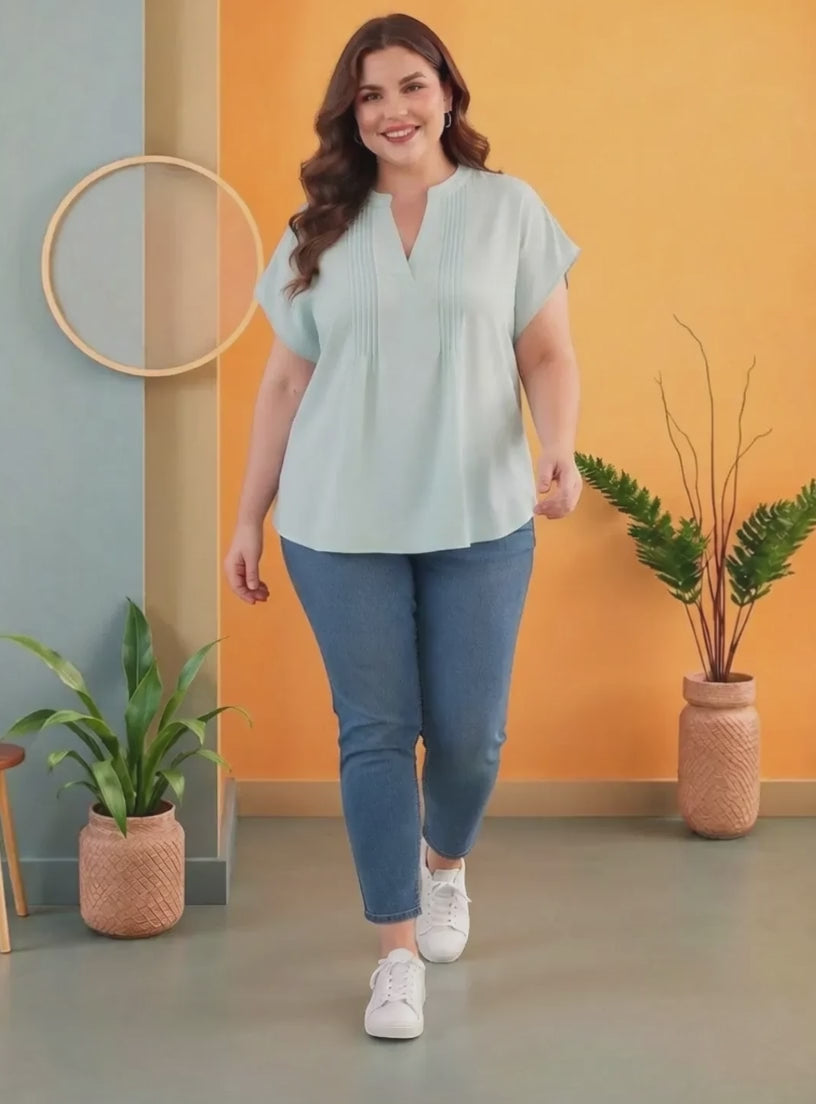 Women Plus Size Blue Viscose Top Oxolloxo
