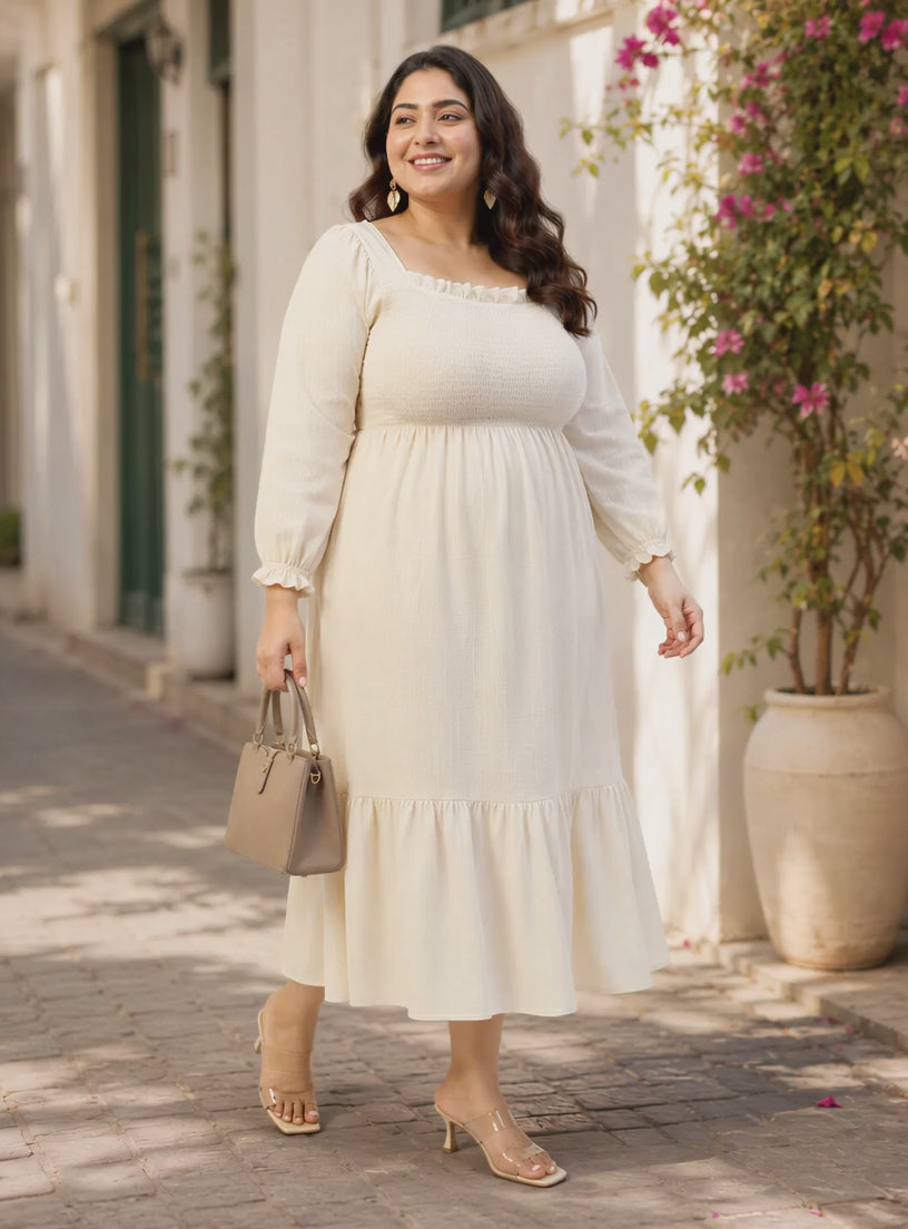 Plus Size Beige Cotton Dress