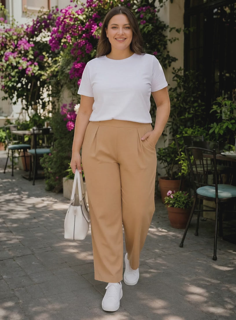 Women Plus Size Beige Pant