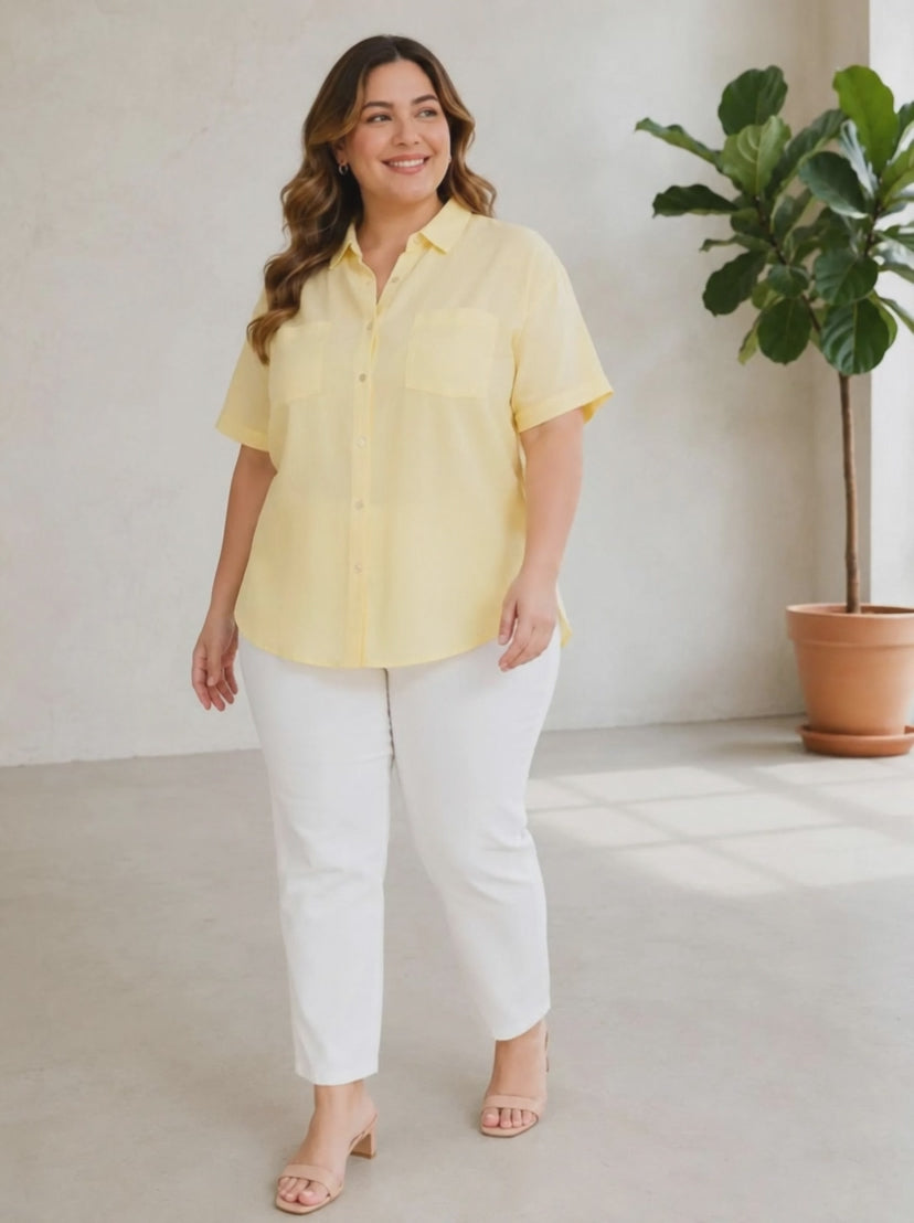 Plus Size Yellow Cotton Shirt