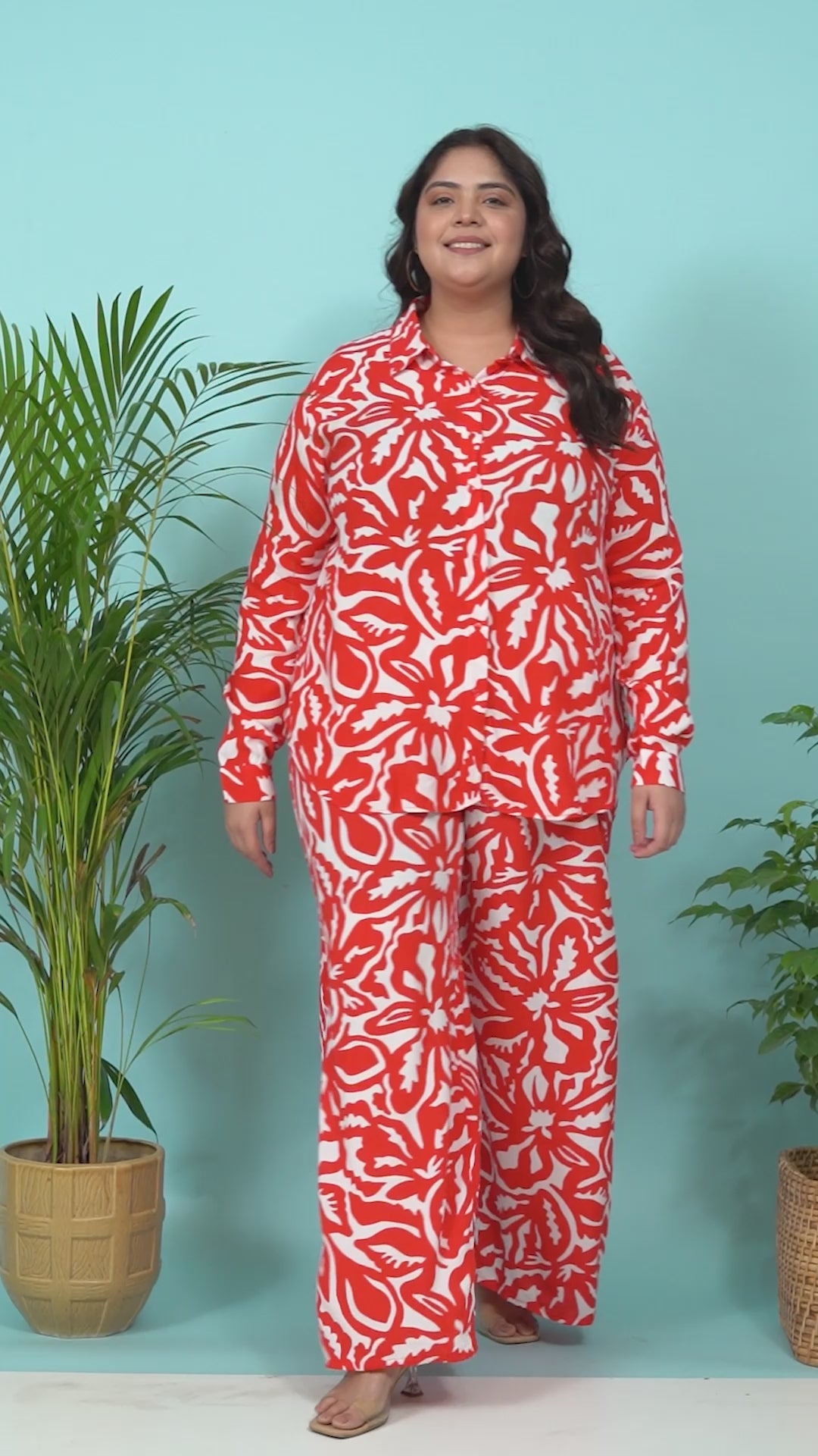 Plus Size Red Floral Print Co-Ord Set