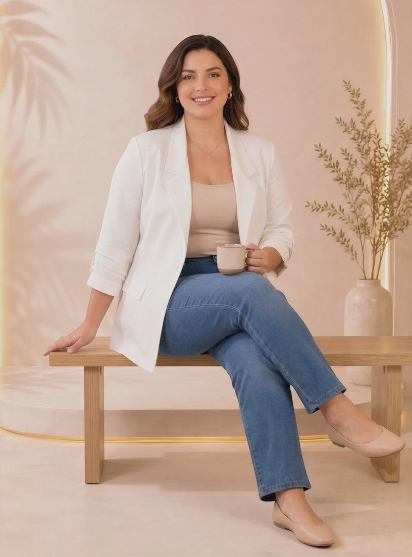 Women White Plus Size Blazer