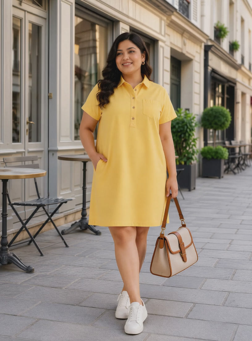 Plus Size Yellow Cotton Dress