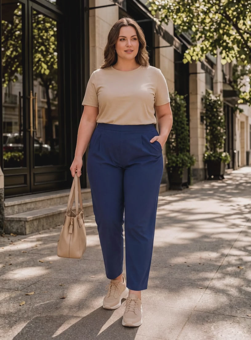 Women Plus Size Blue Pant