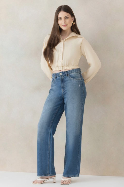 Beige Cotton Crop Shirt