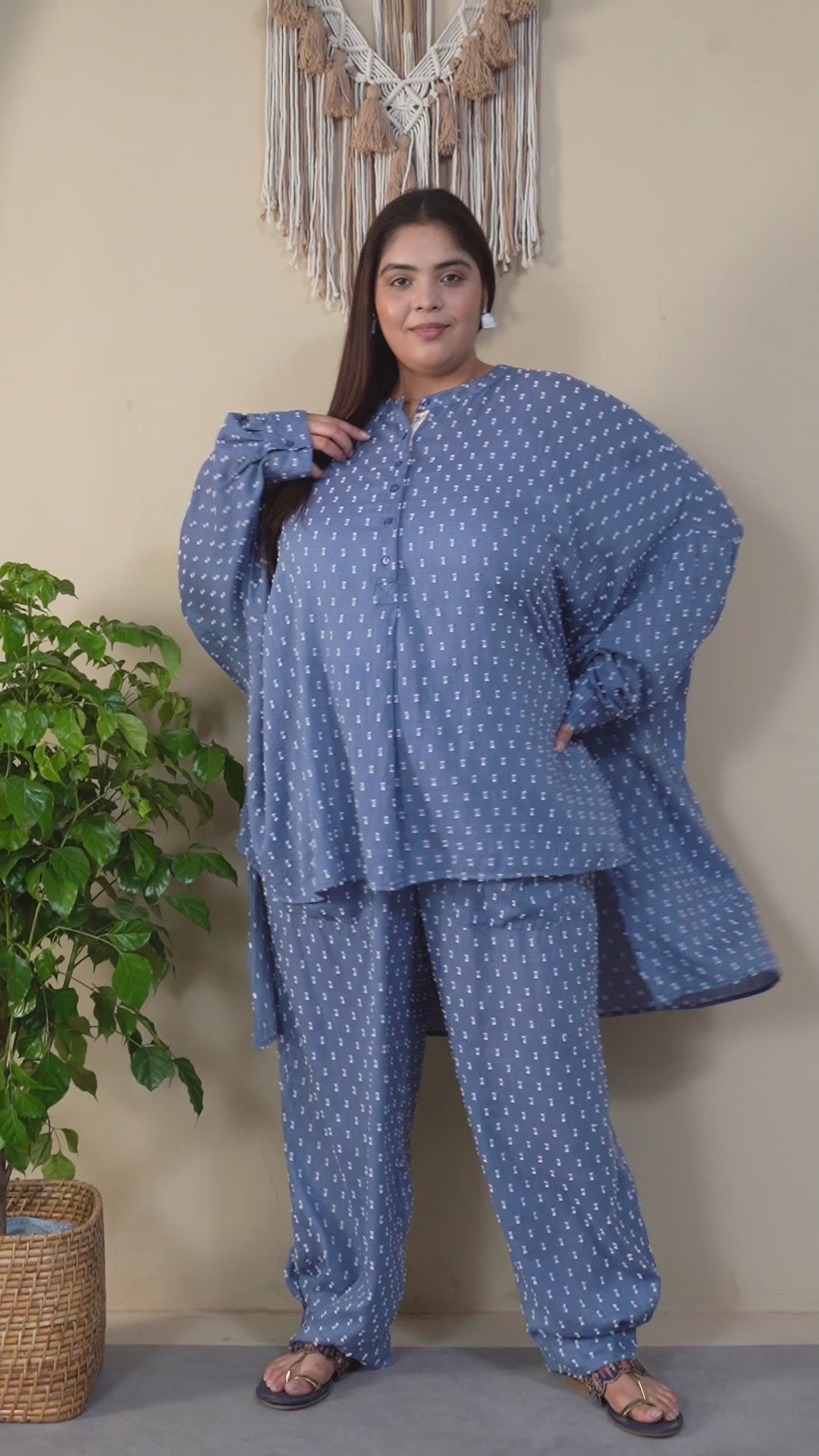 Plus Size Blue Stripe Print Tunic & Trouser | Co-Ord Set