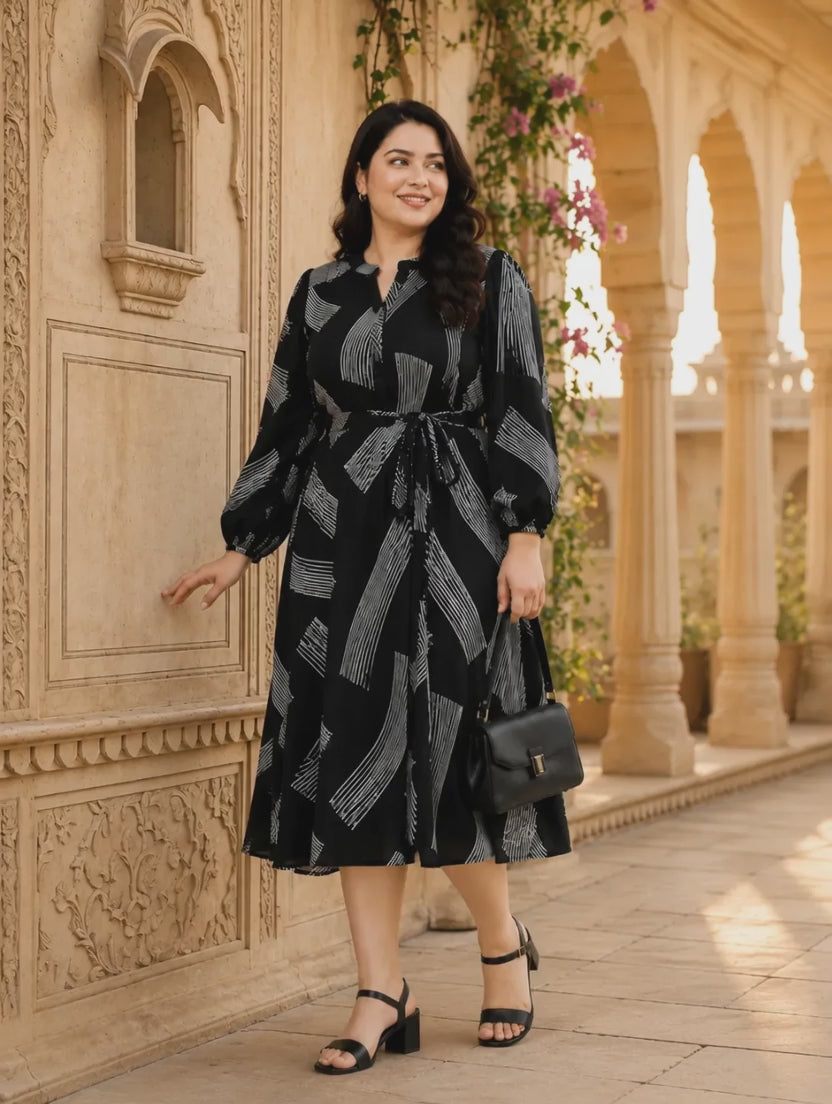 Plus Size Black Printed Dress