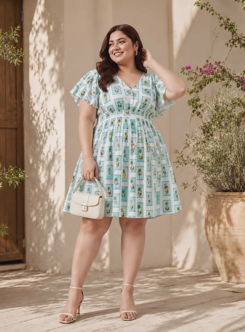 Plus Size Blue Multi Print Dress