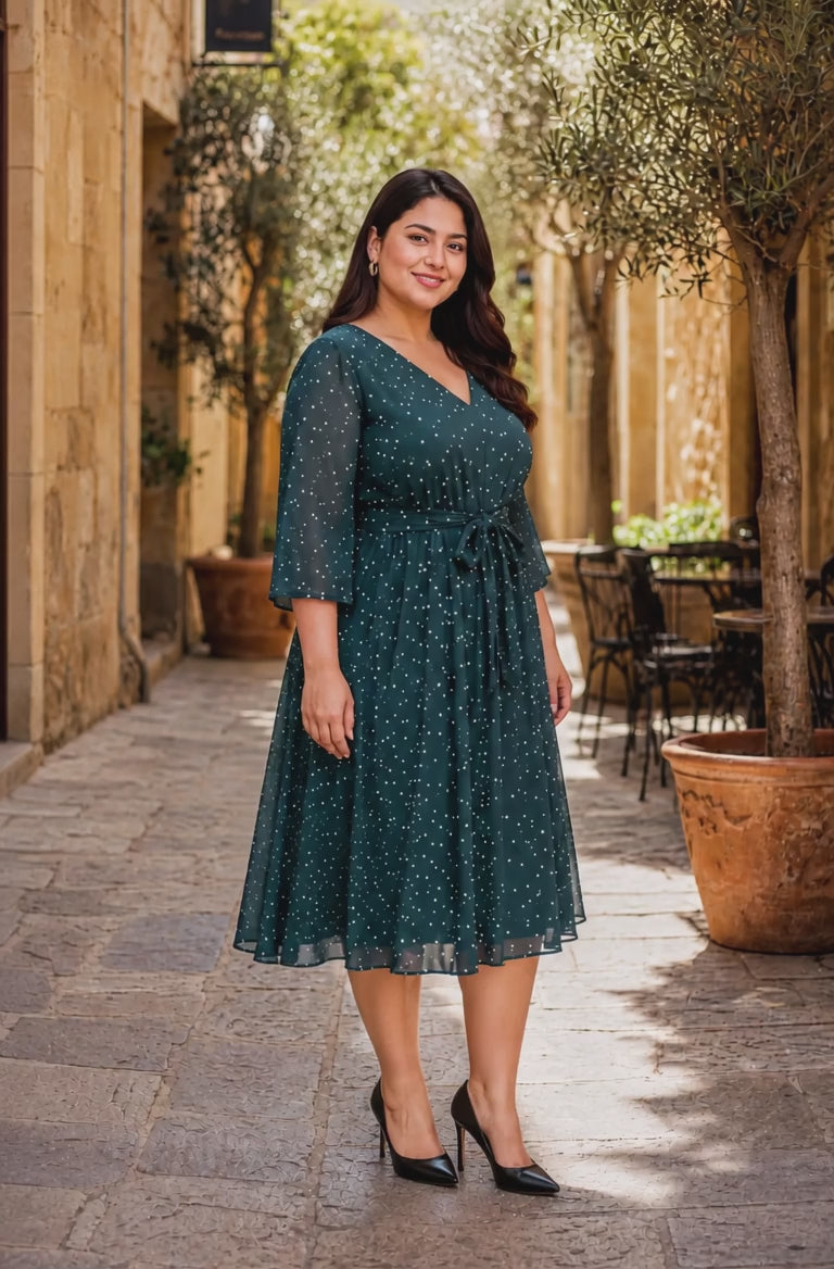 Plus Size Green Foil Print Dress