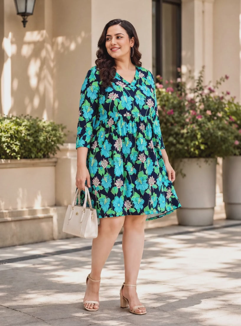 Plus Size Multicolor Floral Print Dress